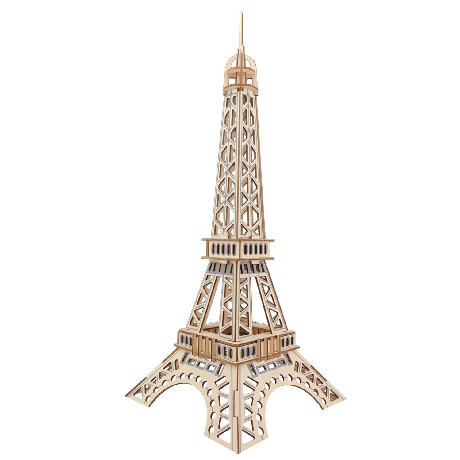 Modèle 3D en bois. La Tour Eiffel à Paris. 52 pièces. Couleur : Bois