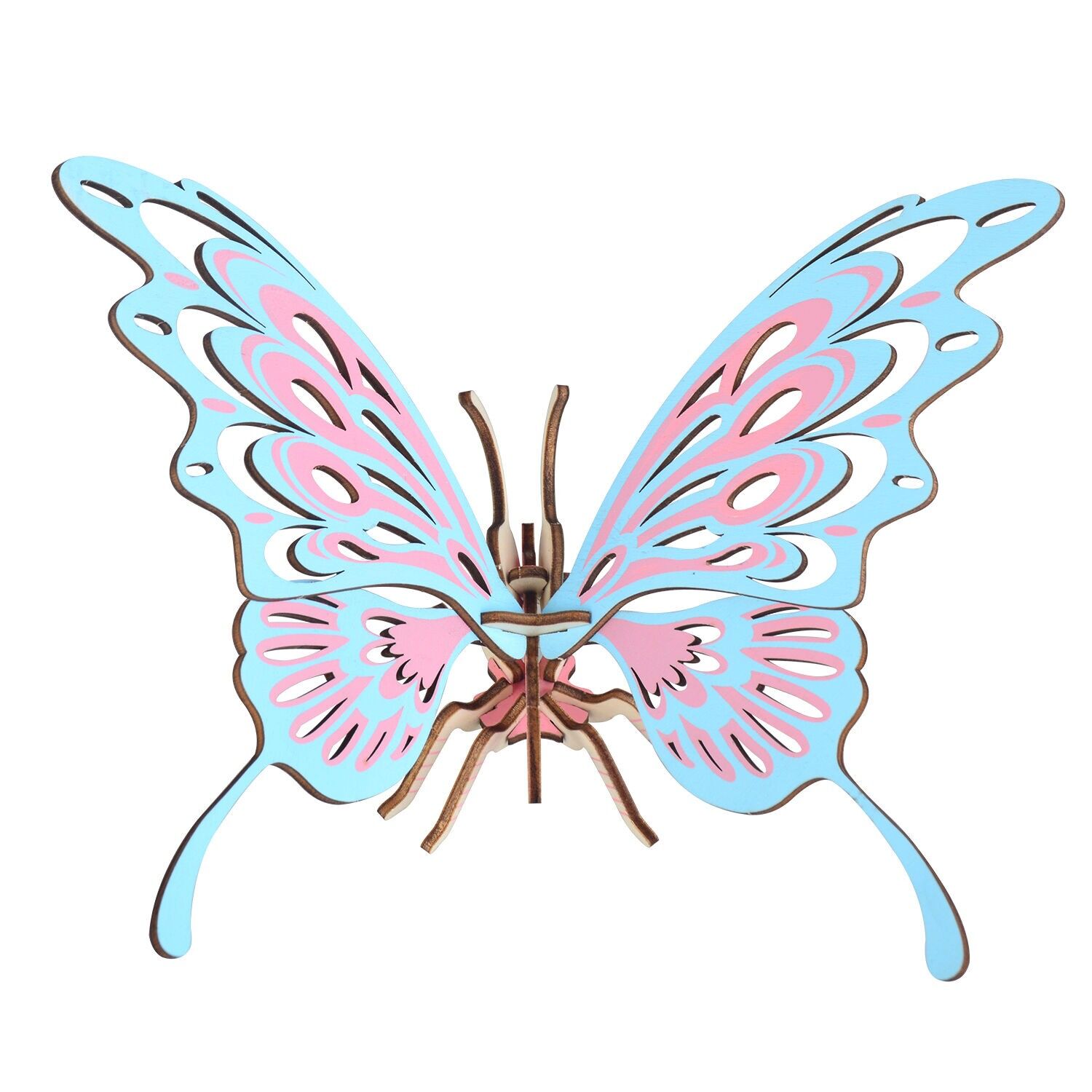 Modèle 3D en bois. Conception de papillon. 16 pièces. Couleur bleu