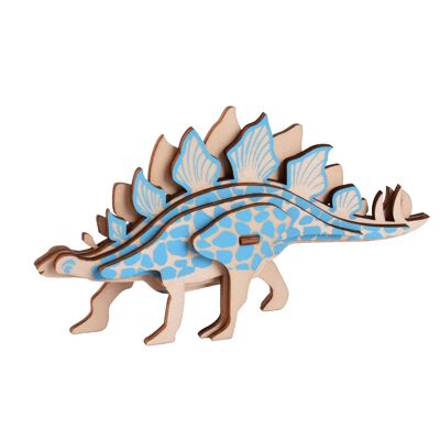 Modèle 3D en bois. Conception de stégosaure. 9 pièces. Couleur bleu