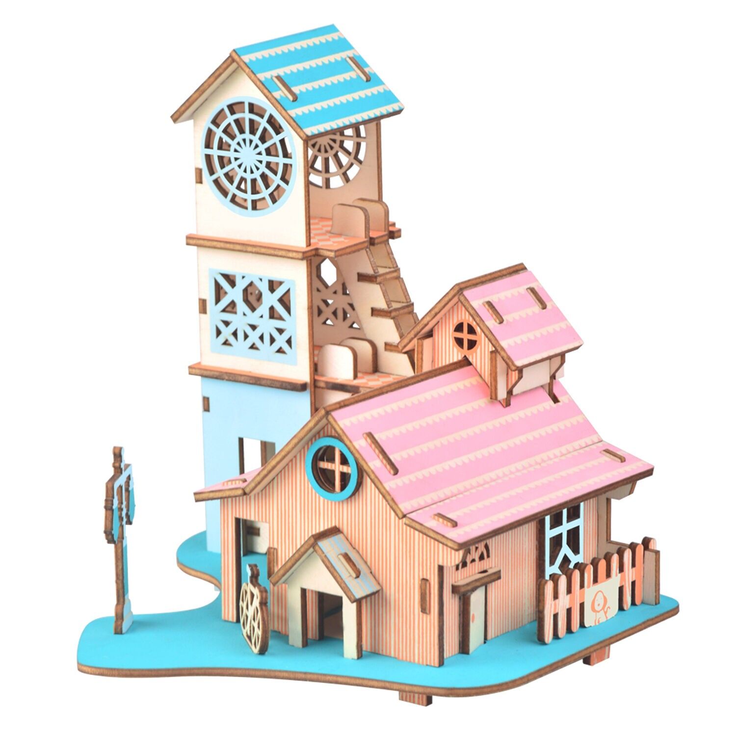 Modèle 3D en bois. Villa au bord de la rivière. 58 pièces. Couleur : Multicolore