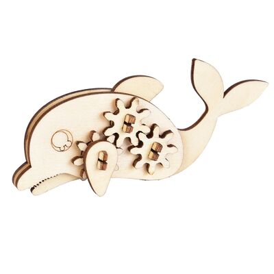 Mini modèle mécanique 3D en bois. Conception de dauphin. 16 pièces. Couleur : Bois