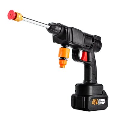Pistolet nettoyeur haute pression avec double batterie, 3 adaptateurs de nettoyeur différents, 300 W de puissance et 30 bars de pression. La couleur noire