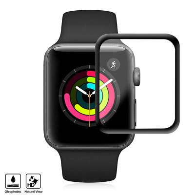 Pellicola protettiva in vetro temperato con bordo curvo per Apple Watch da 42 mm (serie 1, 2 e 3). Colore: nero.