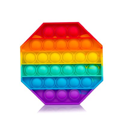 Bubble Pop It, jouet sensoriel anti-stress, bulles en silicone à presser et à presser. Design octogonal multicolore.
