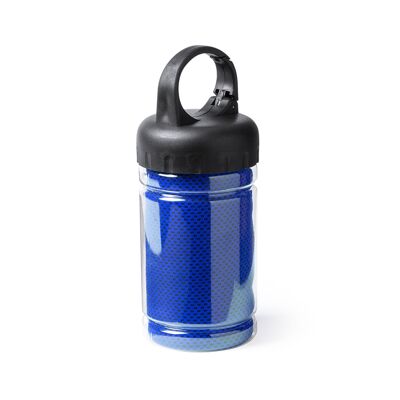 Toalla Rikat de 90x30cm en material refrigerante SoftCool Extreme con protección UV50. De 160g/m2. Estuche de transporte con asa y mosquetón.