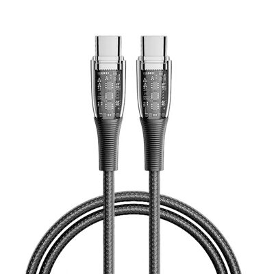 USB-C to USB-C PD60W cable. OD 4.0mm. Nickel plated. With LED light.