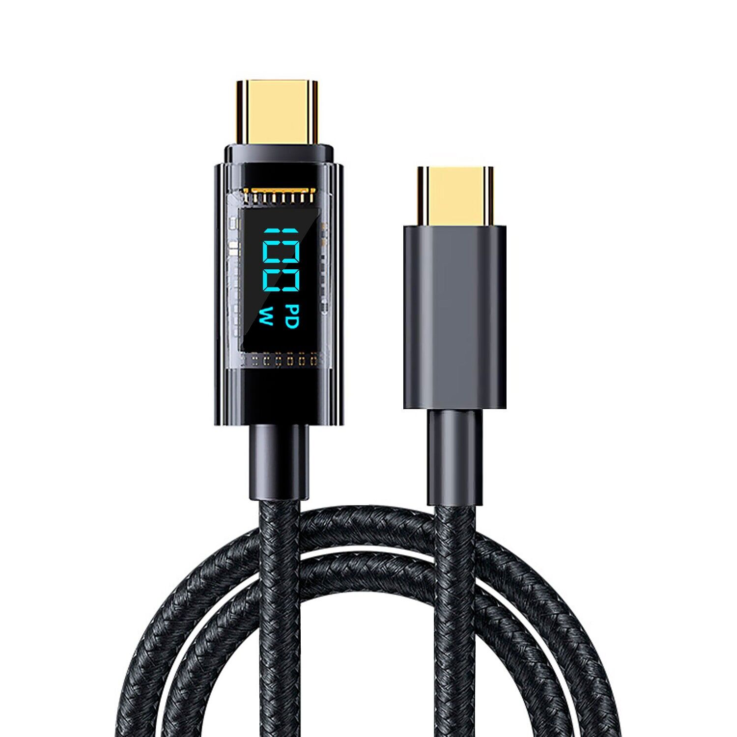 Cavo USB-C a USB-C 100W PD, ricarica rapida, display digitale.