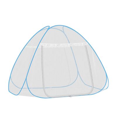 Folding mosquito net for bed with double door.