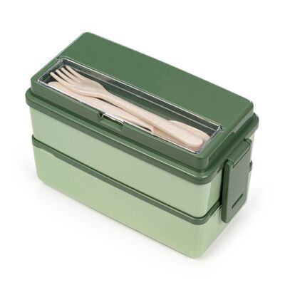 Boîte à lunch hermétique à 2 niveaux pour conserver les aliments. Comprend les couverts. Passe au micro-ondes.