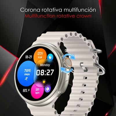 Z78 Ultra smartwatch with smart multifunction crown, customizable widgets, Siri shortcut. Thermometer, O2 and blood pressure.