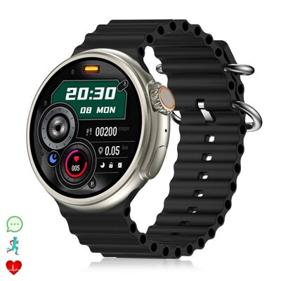 Smartwatch Z78 Ultra con corona multifunzione intelligente, widget personalizzabili, scorciatoia Siri. Termometro, O2 e pressione sanguigna.