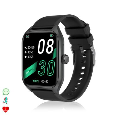 Smartwatch Qx5 con schermo da 1,96 pollici. Chiamate tramite Bluetooth, oltre 100 modalità sportive, misuratore di glucosio e pressione sanguigna.