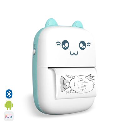 Mini stampante termica portatile Bluetooth, a forma di gattino, compatibile con Android e iOS. 203 dpi.