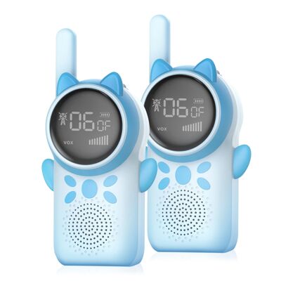Talkies-walkies pour enfants D25, 1 à 3 km, écran couleur 1,5'', 99 codes de groupe cryptés, lumière LED. 2 unités. Rechargeable battery.