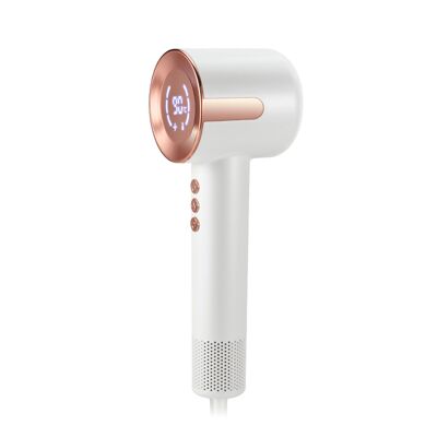 1500W ionizing hair dryer, 3 speeds, up to 90°C. Includes magnetic concentrator head.