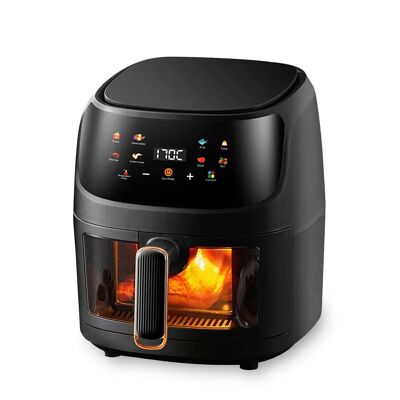 Freidora de aire 8L, 1400W, con ventanade visualización. Panel táctil, 8 programas de cocinado, modos manuales, rejilla antiadherente.