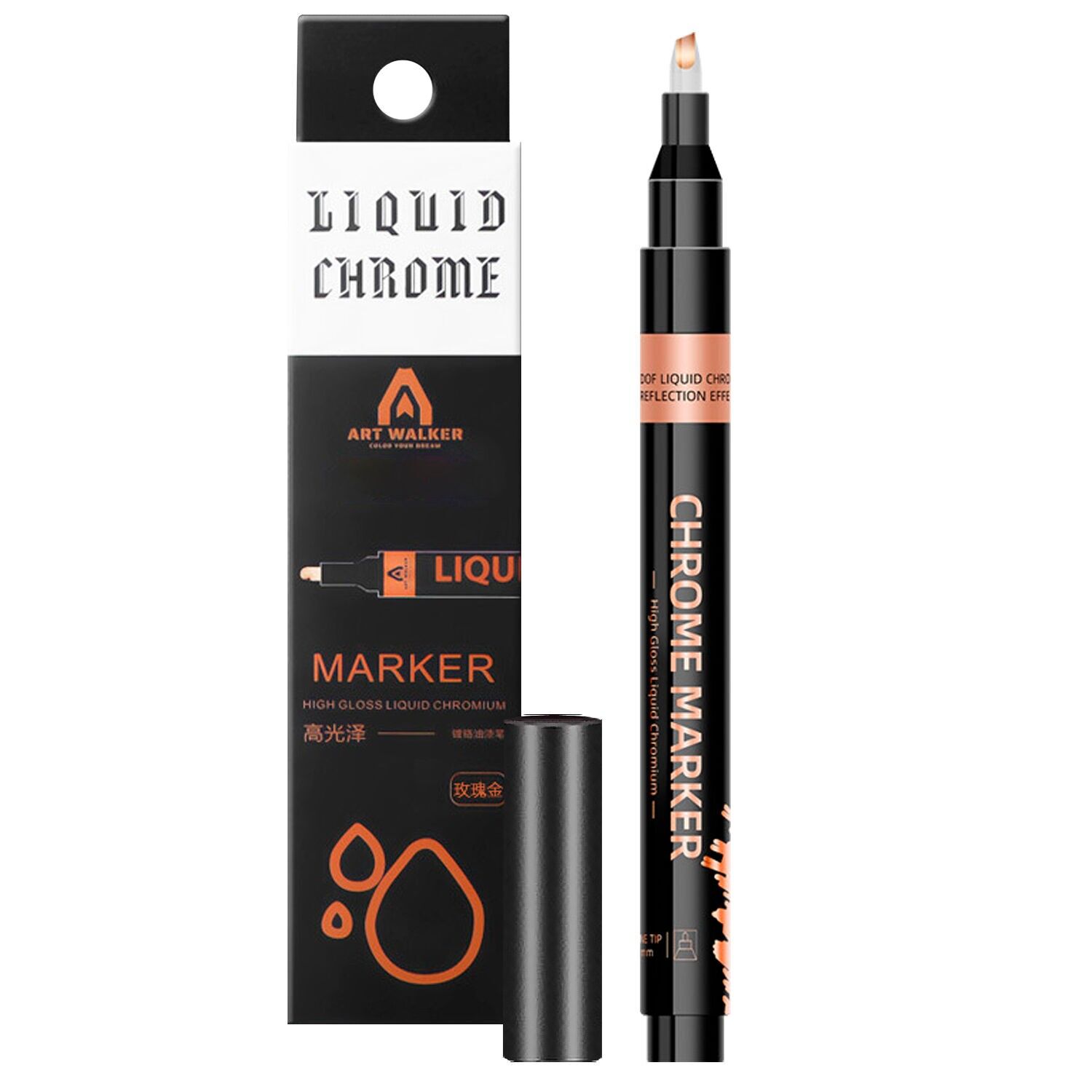 Rotulador 0,7 mms biselado de cromo líquido metálico espejo. Resistente al agua y decoloración.