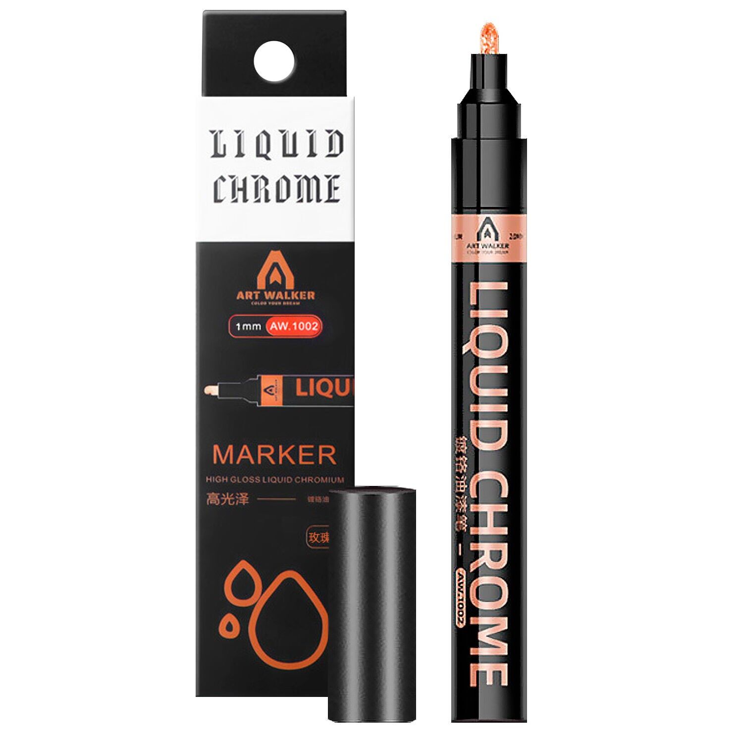 Rotulador 1,0 mms de cromo líquido metálico espejo. Resistente al agua y decoloración.