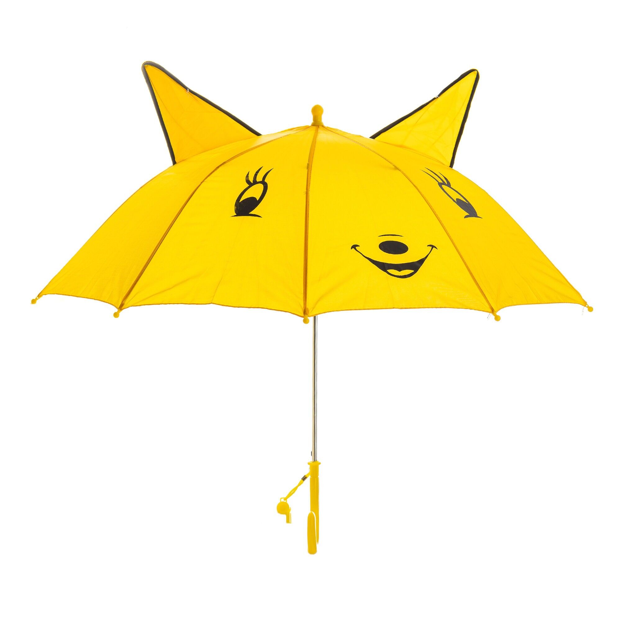 Paraguas infantil con diseño y orejas de animal. Con 80 cm de diámetro, mango cómodo y silbato incluido.