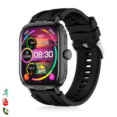 Montre connectée M106 avec double bracelet, un en silicone et un en nylon. Notifications d'applications, moniteur de santé, modes sportifs.