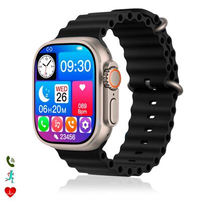 Smartwatch Z55 Ultra2 con chiamate Bluetooth, monitoraggio della salute, modalità sport, corona multifunzione e pulsante di accesso rapido configurabile.
