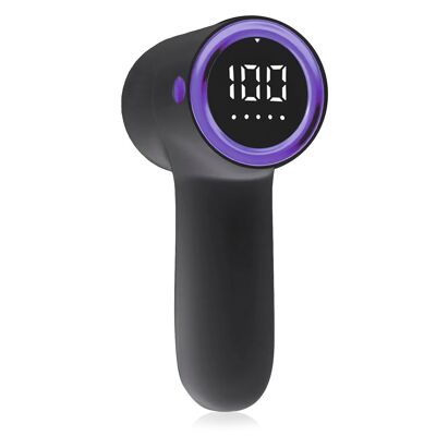 Rasoir anti-peluches compact pour usage domestique, avec batterie intégrée, écran LED avec indication de la batterie et 5 niveaux de puissance.