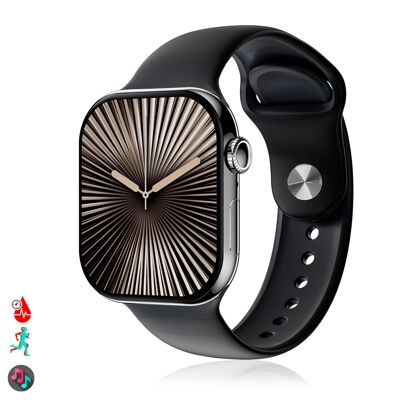 Smartwatch W10 con chiamate Bluetooth, diverse modalità sportive, accesso all'assistente vocale. Traduttore vocale, e-book, ChatGPT e giochi di abilità.