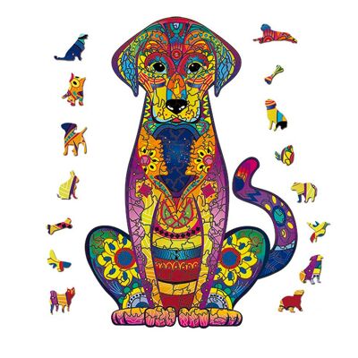 Puzzle en bois avec motif chien.