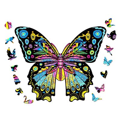 Puzzle en bois avec motif papillon.
