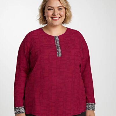 Blouse texturé rouge grande taille (C6239)