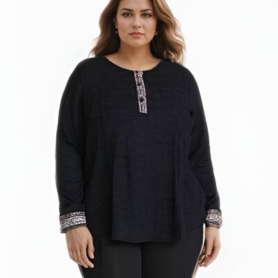 Blouse texturé noir grande taille (C6239)