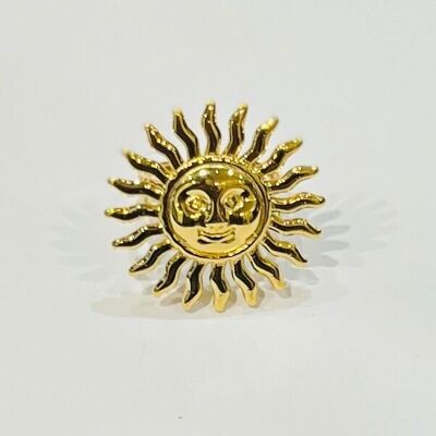 Stainless steel ring with sun face and rays