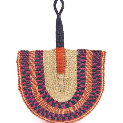 KOKOBEN: Abanico tejido rosa, verde y naranja