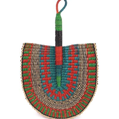 KUNTANASE: Red, Blue & Green Woven Fan
