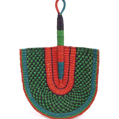 KYEKYEWERE : Éventail tissé rouge, vert et bleu