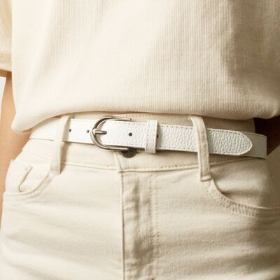 Ceinture femme en cuir de vachette 2,5 cm de large Fabriqué en Italie IT250 BLANC