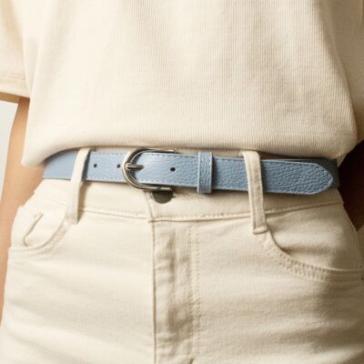 Ceinture femme en cuir de vachette 2,5 cm de large Fabriqué en Italie IT250 BLEU CIEL