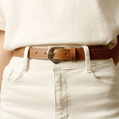 Cintura donna in pelle bovina alta 2,5 cm Made in Italy IT250 COGNAC