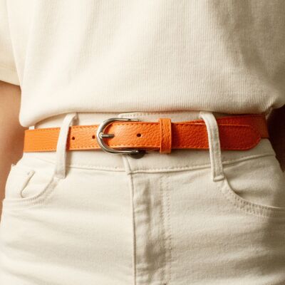 Women's cowhide leather belt 2.5 cm wide Made in Italy IT250 ORANGE