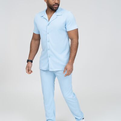 Completo camicia e pantaloni da uomo - fantasie in tessuto - blu