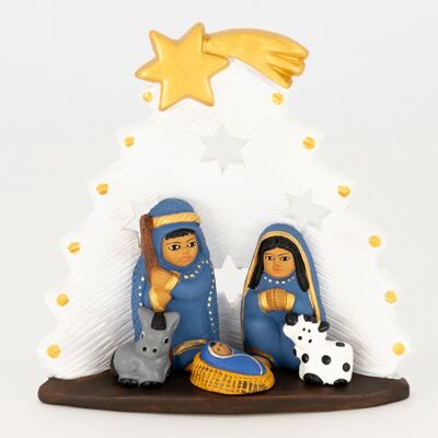 Crèche de Noël faite à la main, arbre blanc, produit du commerce équitable