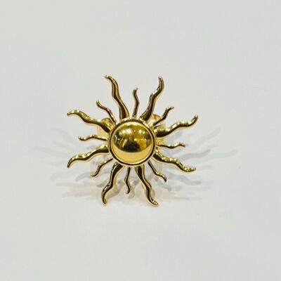 Stainless steel ring sun rays waves smooth center