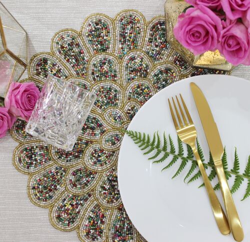 Shimmer Gold & Silver Petals Handmade Hand Beaded Placemat - Case of 8