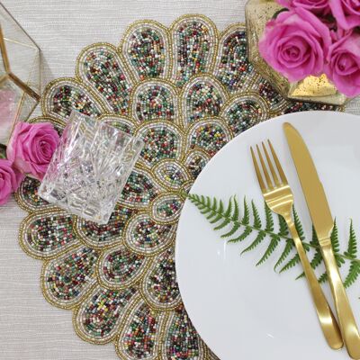 Shimmer Gold & Silver Petals Handmade Hand Beaded Placemat - Case of 8