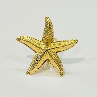 Bague acier inoxydable etoile mer texturee