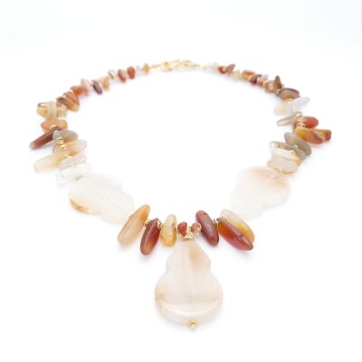 Collana di agata Danndara con pietre preziose e perle dorate