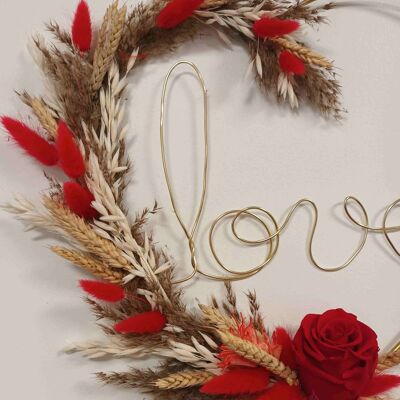 Arreglo Floral Decorativo Rosa Eterna y Flores Secas - Corazón Colgante - Ternura con Mensaje
