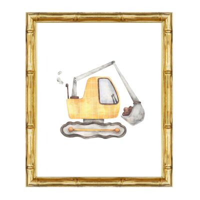 Lámina de pared para habitación infantil "Coeur et Maman" - Excavadora | Regalo para bebé