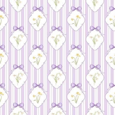Coeur et Maman Snowdrops Pinstripe Accent Wallpaper – Delicate Snowdrop & Daffodil Pinstripe in Blue, Coral & Lilac for Children’s Rooms, Nurseries & Traditional English Grandmillennial Interiors (52 cm × 10 m)