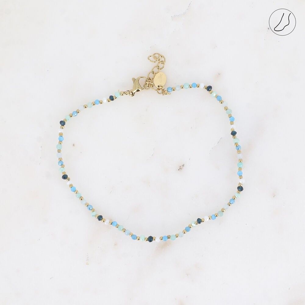 Liorah Fußkettchen - auf Draht mit Glaspaste und Edelstahlperlen